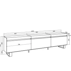 Skraut Home - Tv Meubel - 240x35x57 Cm - Eiken