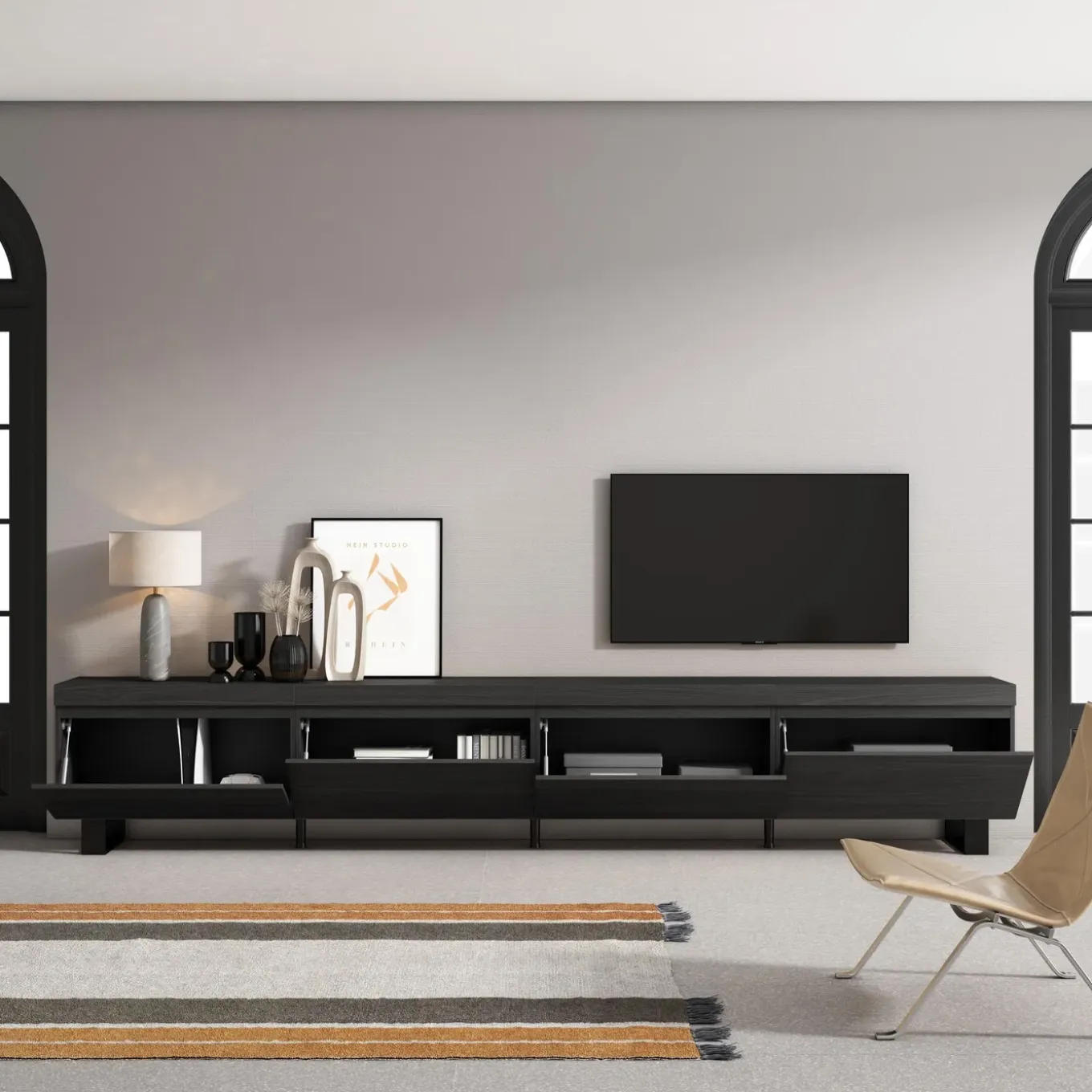 Skraut Home - Tv Meubel - 320x35x57 Cm - Zwart