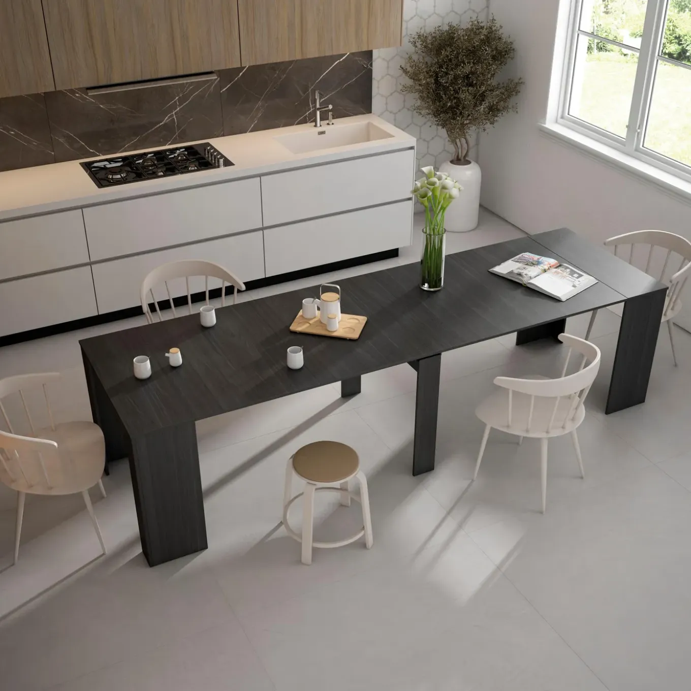 Skraut Home - Uitschuifbare Eettafel - 302x90x77 Cm - Zwart