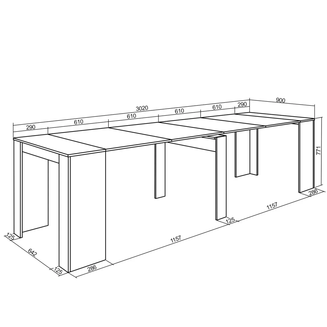 Skraut Home - Uitschuifbare Eettafel - 302x90x77 Cm - Zwart