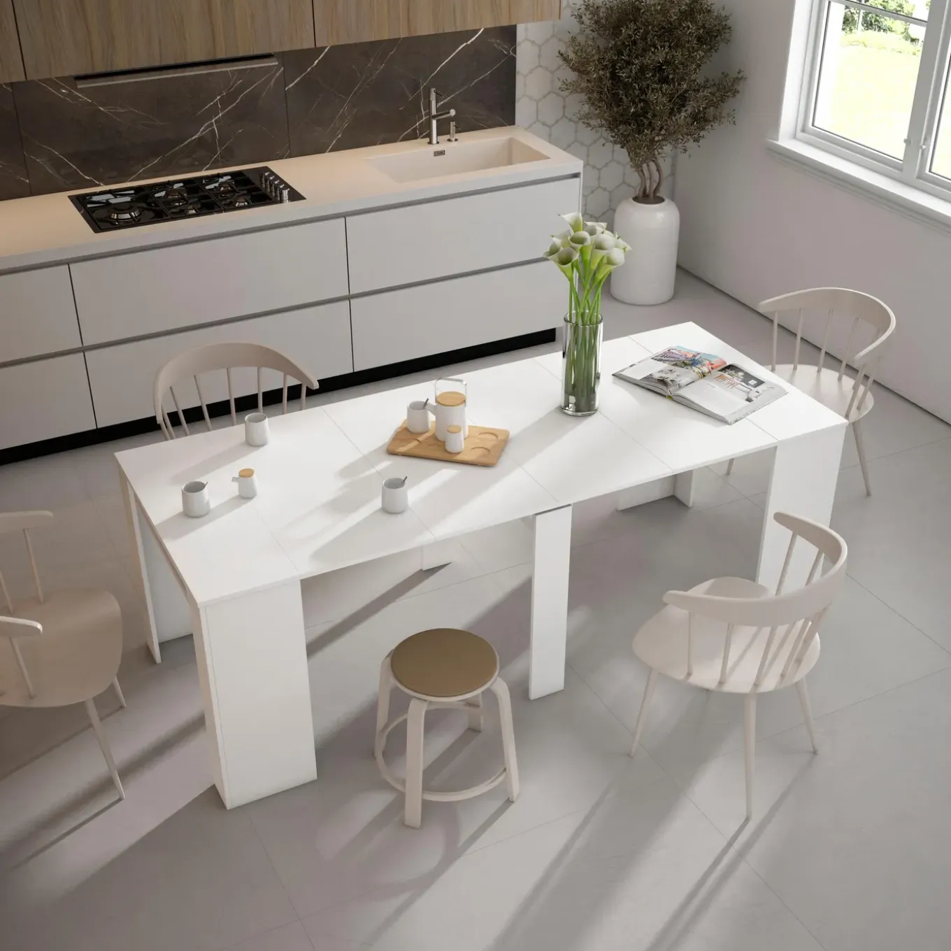 Skraut Home - Uitschuifbare Eettafel - 222x90x77 Cm - Wit