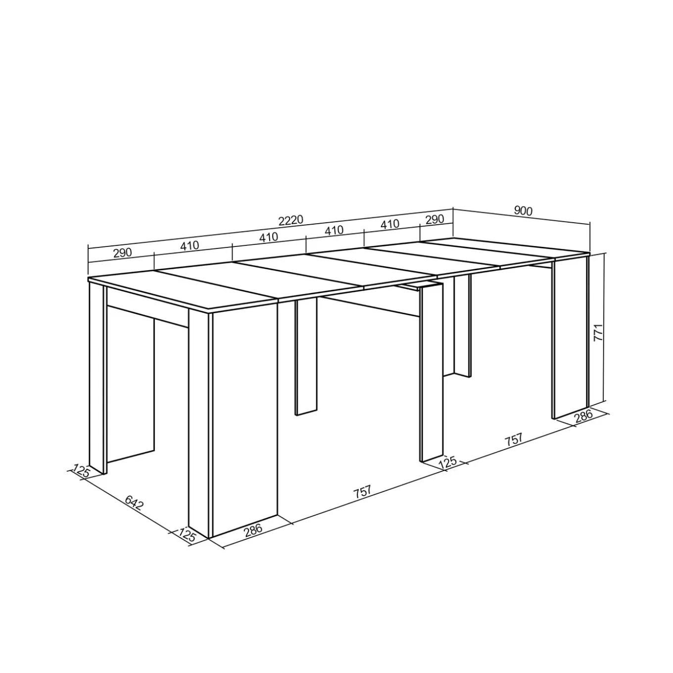 Skraut Home - Uitschuifbare Eettafel - 222x90x77 Cm - Wit