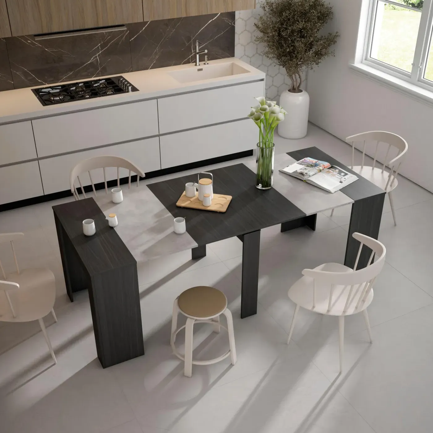 Skraut Home - Uitschuifbare Eettafel - 222x90x77 Cm - Zwart