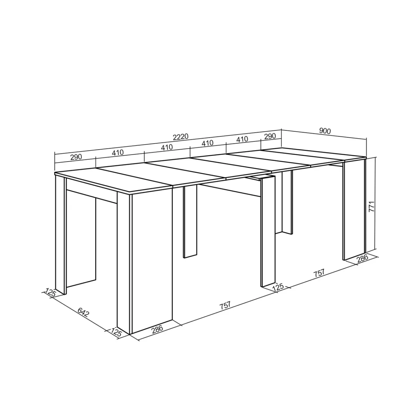 Skraut Home - Uitschuifbare Eettafel - 222x90x77 Cm - Zwart