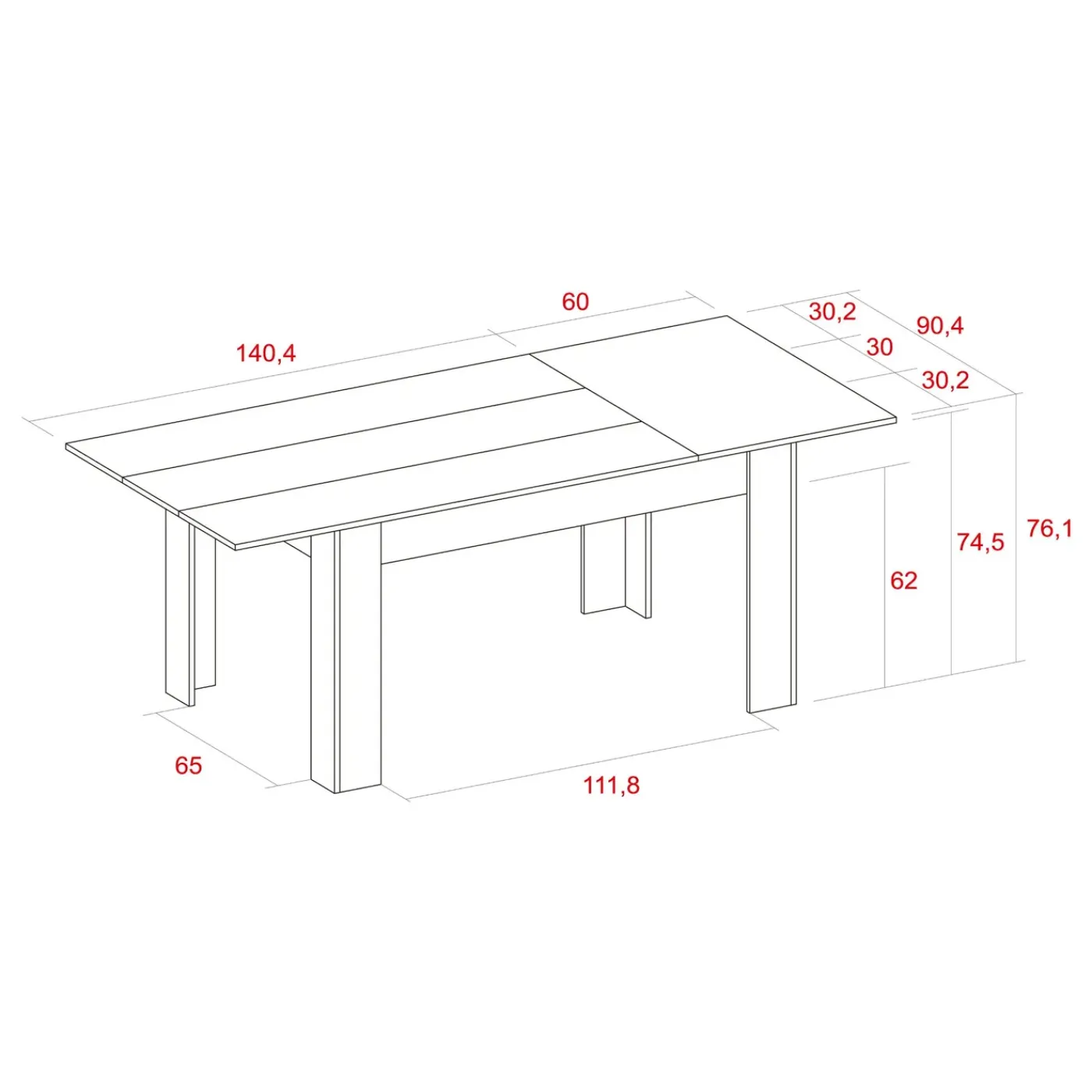 Skraut Home - Uitschuifbare Eettafel - 140x90x76 Cm - Eiken
