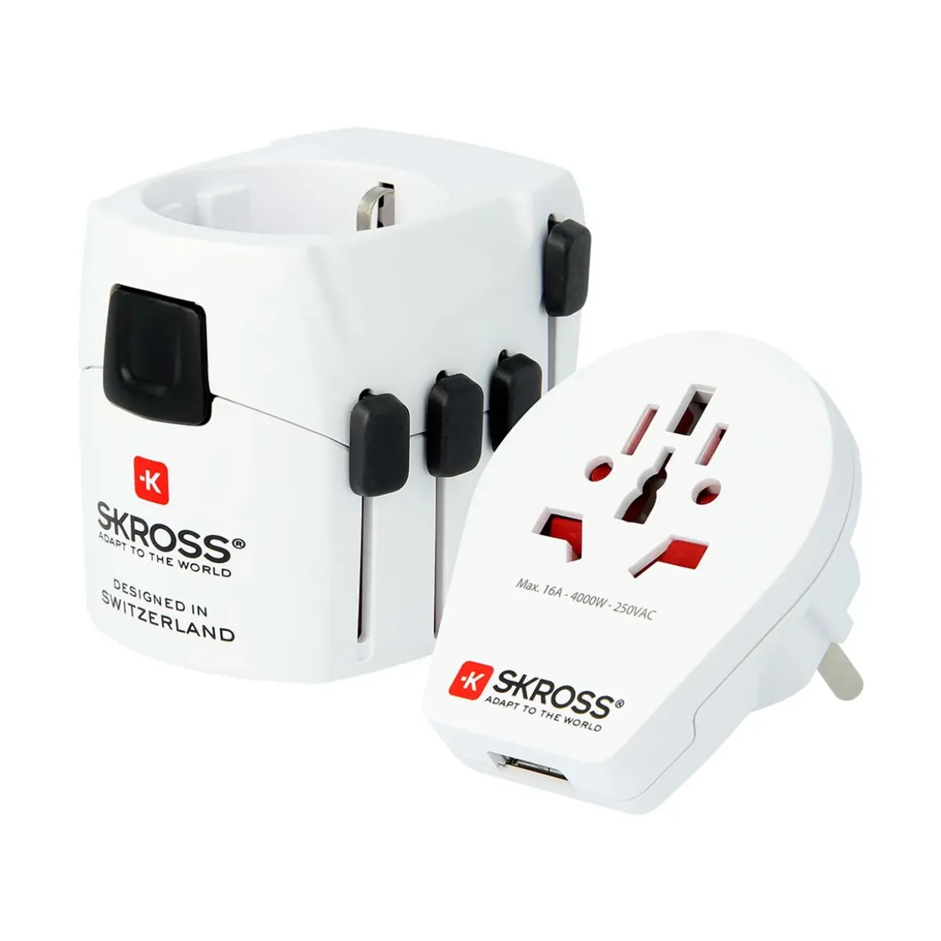 Skross - De krachtige 3-polige wereldreisadapter met USB-poort