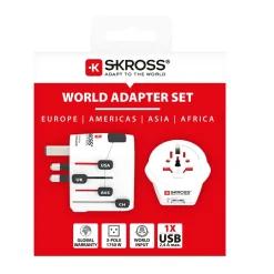 Skross - De krachtige 3-polige wereldreisadapter met USB-poort