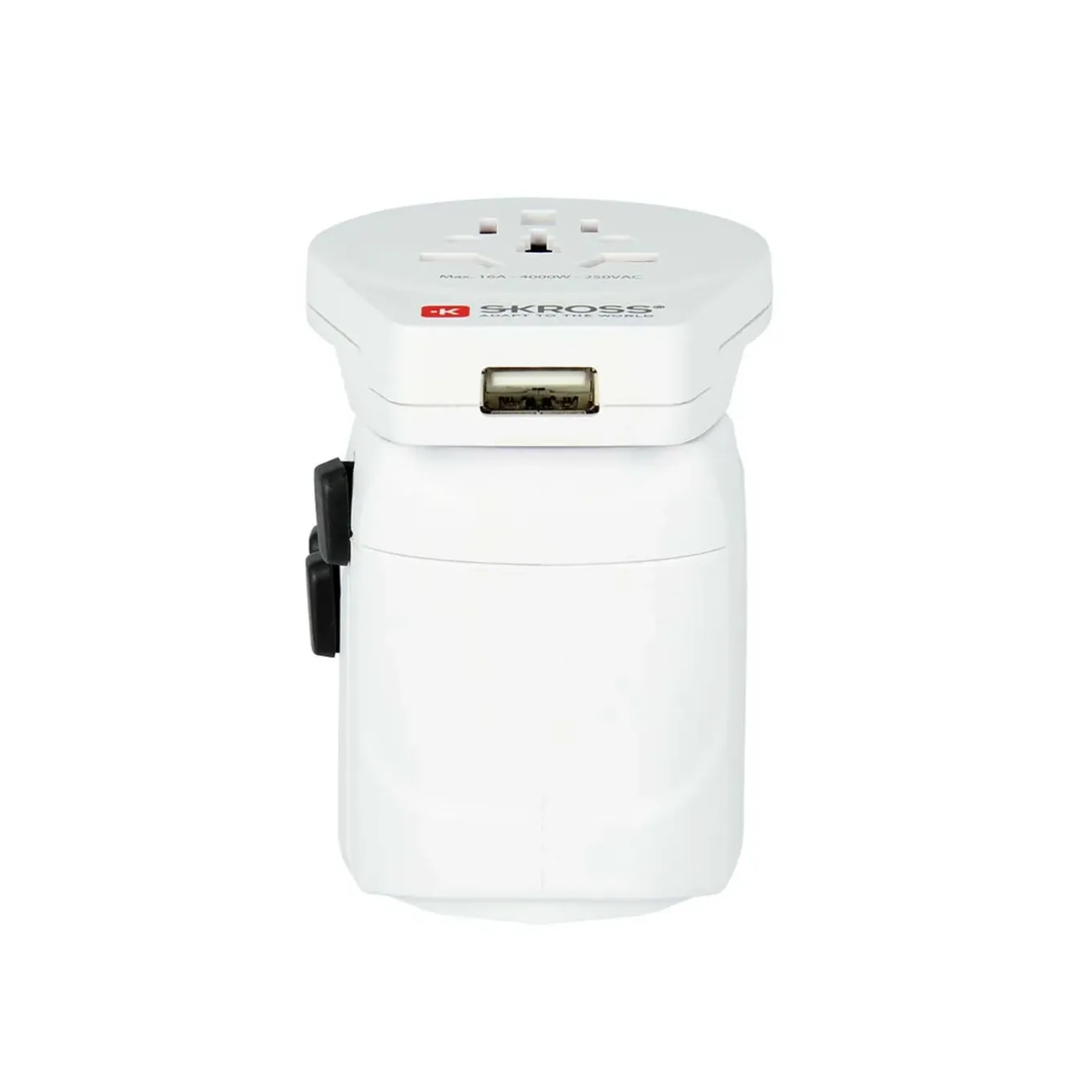 Skross - De krachtige 3-polige wereldreisadapter met USB-poort