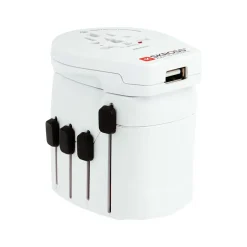 Skross - De krachtige 3-polige wereldreisadapter met USB-poort