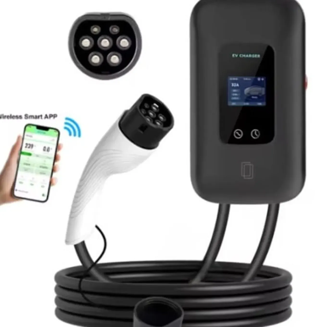 Slimme Laadpaal 7,4 Kw Met 5 Meter Vaste Type 2 Kabel | 1-fase 32a | App-functie |