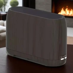 Smartlife Domotica | Wifi Luchtbevochtiger | Vlam & Aroma | Speaker | Ultrasoon | Hout Donker