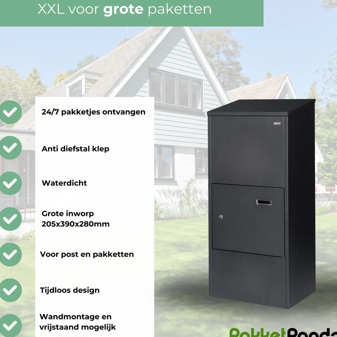 Smart PakketPanda® - Pakketbrievenbus - Brievenbus - Pakketbox - XXL - Met App
