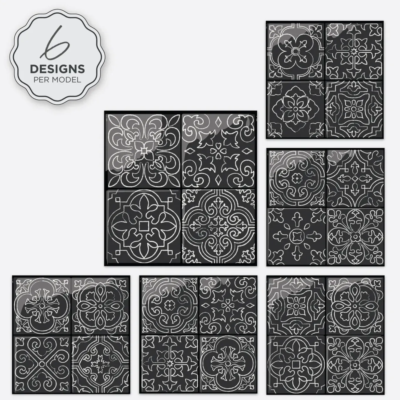 Smart Tiles Zelfklevende Tegels X4, 22.86 X 22.86cm - Vintage Vinci Zwart