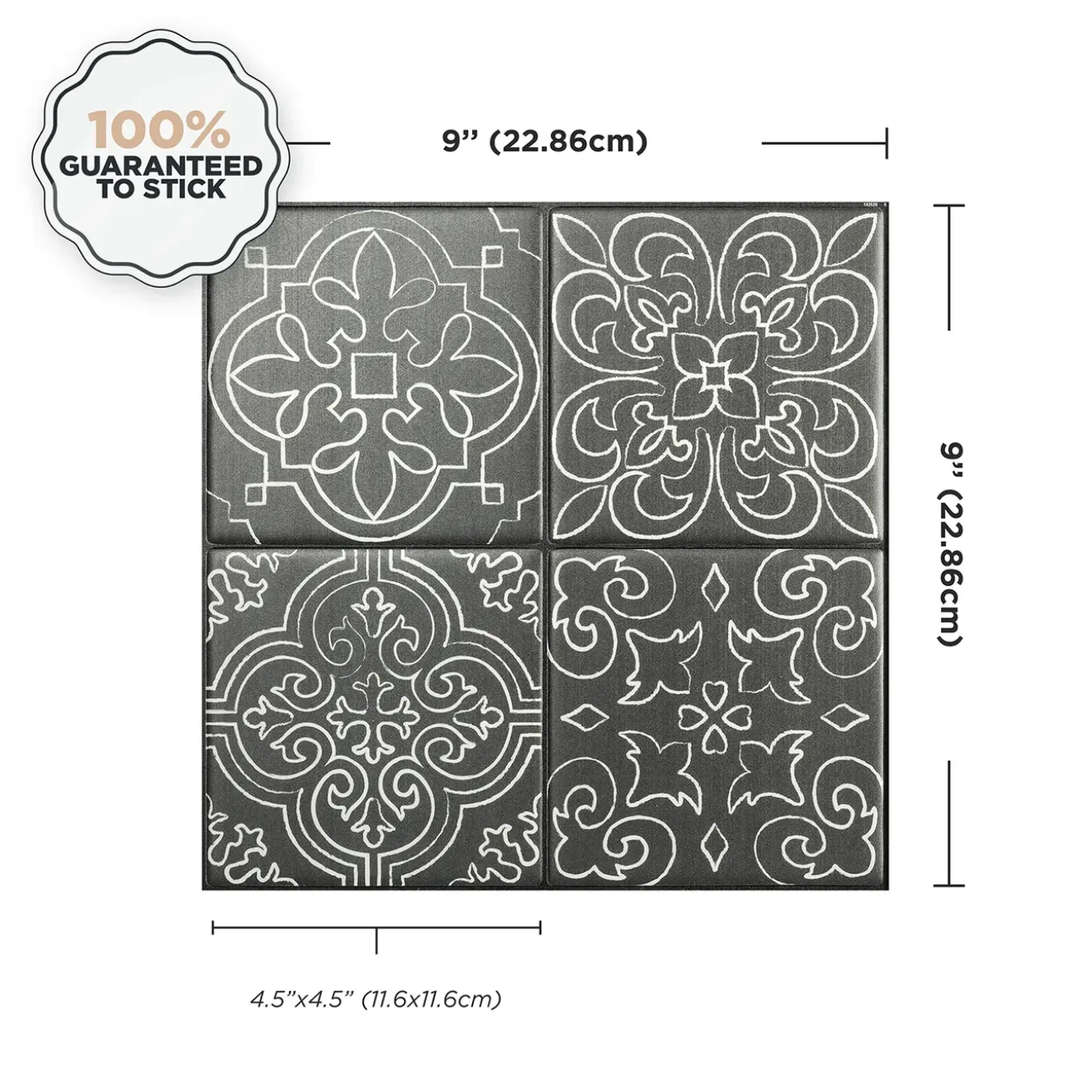 Smart Tiles Zelfklevende Tegels X4, 22.86 X 22.86cm - Vintage Vinci Zwart