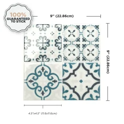 Smart Tiles Zelfklevende Tegels X4, 22.86 X 22.86cm - Vintage Marino Veelkleurige