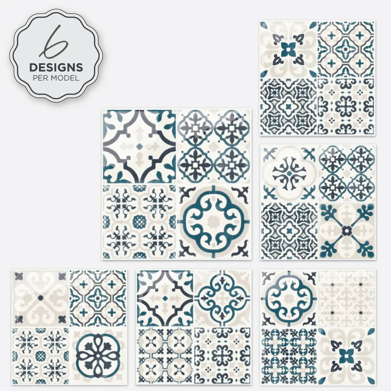 Smart Tiles Zelfklevende Tegels X4, 22.86 X 22.86cm - Vintage Marino Veelkleurige