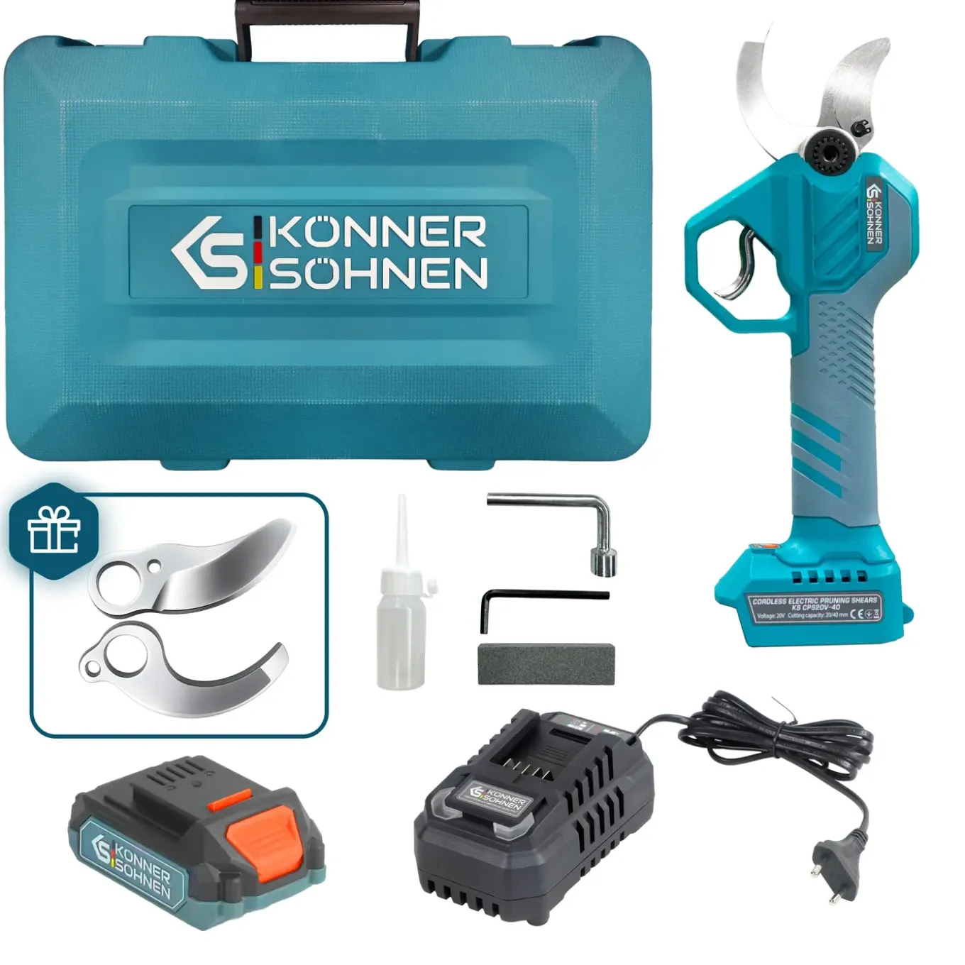 Snoerloze Elektrische Snoeischaar Ks Cps20v-40 Case Könner & Söhnen | Incl. 2.0ah Accu En 2.4a Lader