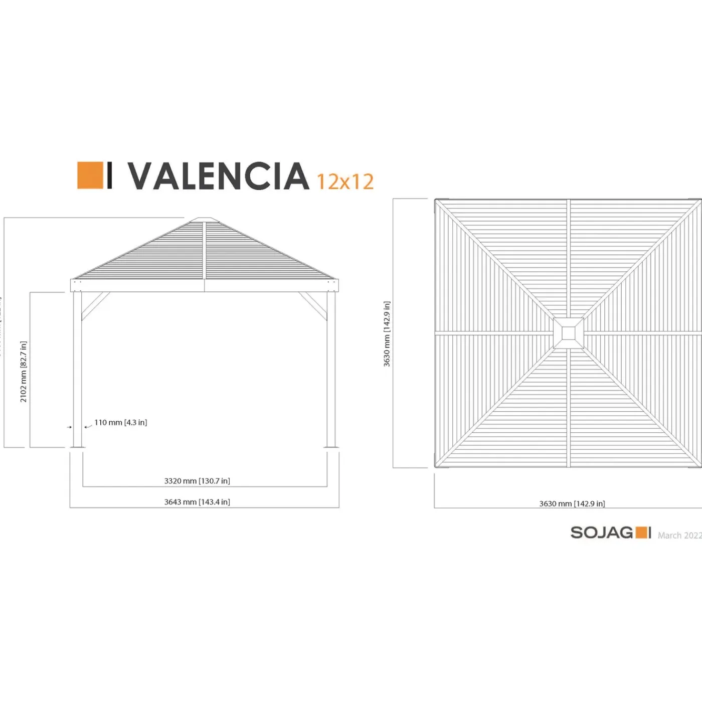 Sojag Paviljoen Valencia 1212 - Pergola Sj05700 - 363x363x310 Cm