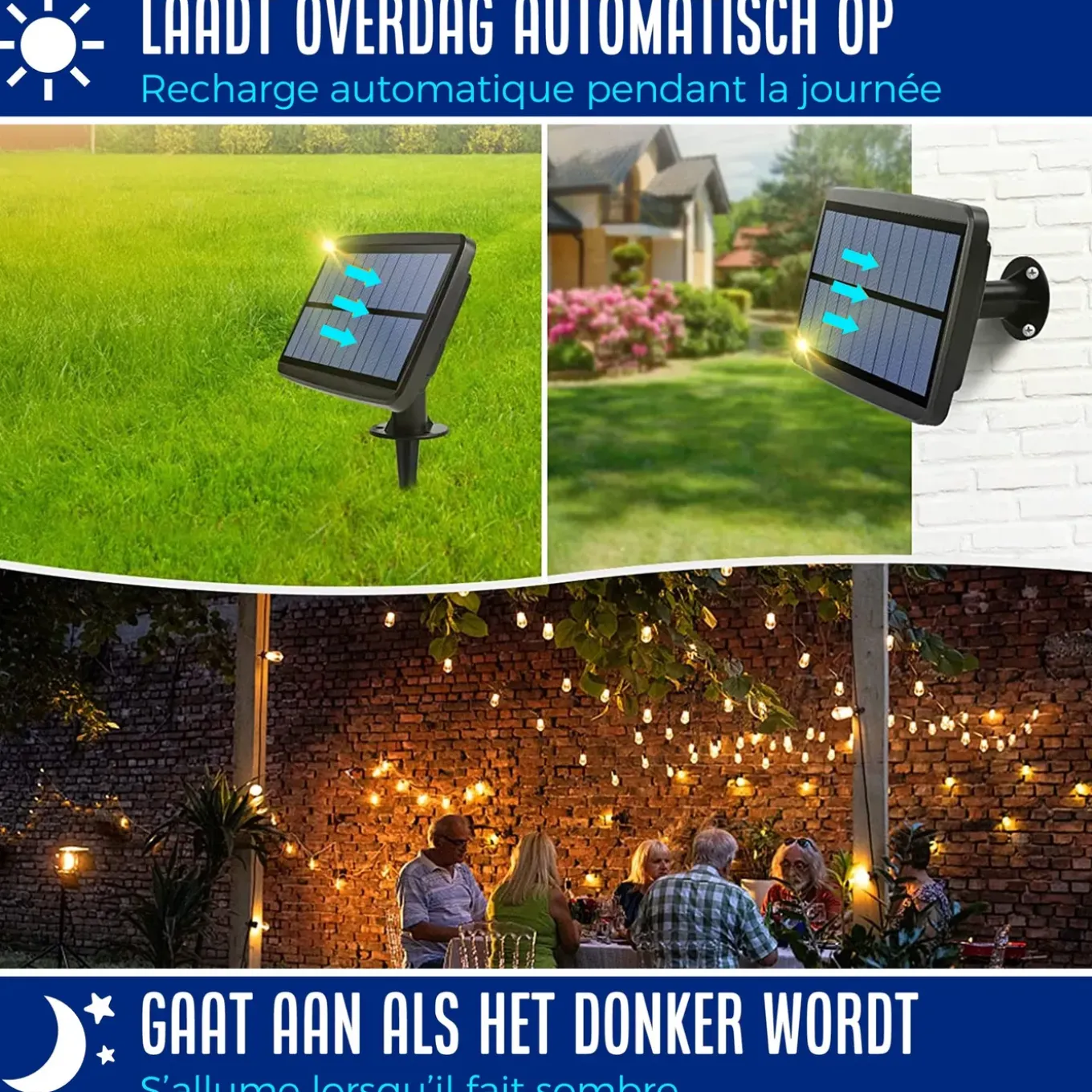Solar Lichtsnoer Buiten - 8,5 Meter - 12 LED Lampen - Zonne-energie & Stekker - IP65 - Classic