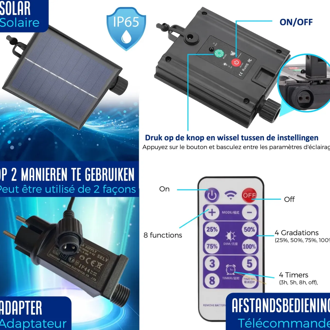 Solar Lichtsnoer Buiten - 8,5 Meter - 12 LED Lampen - Zonne-energie & Stekker - IP65 - Classic