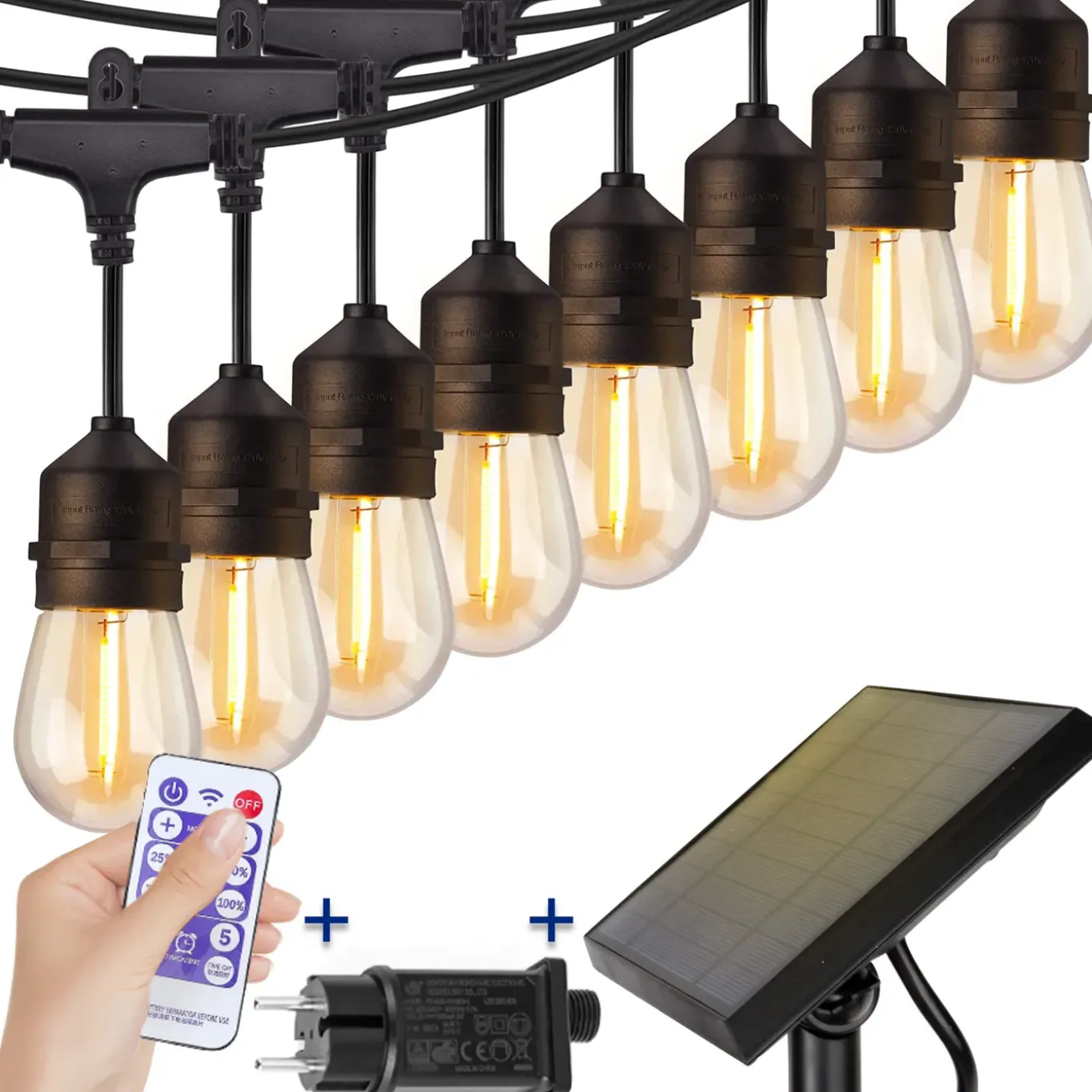 Solar Lichtsnoer Buiten - 8,5 Meter - 12 LED Lampen - Zonne-energie & Stekker - IP65 - Classic