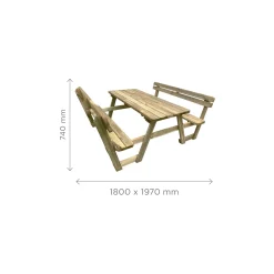 Solid picknicktafel set + leuning hout 180cm