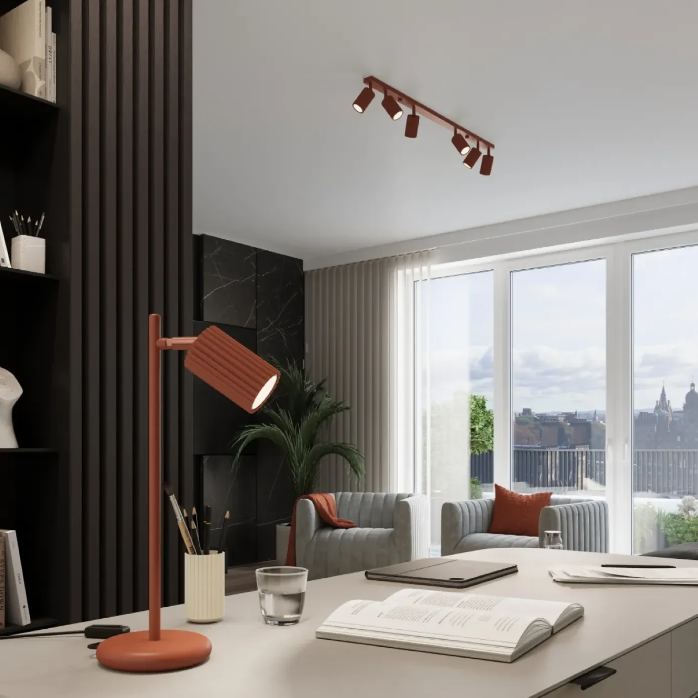 Sollux Lighting Plafondlamp Karbon Rode Oker Aluminium