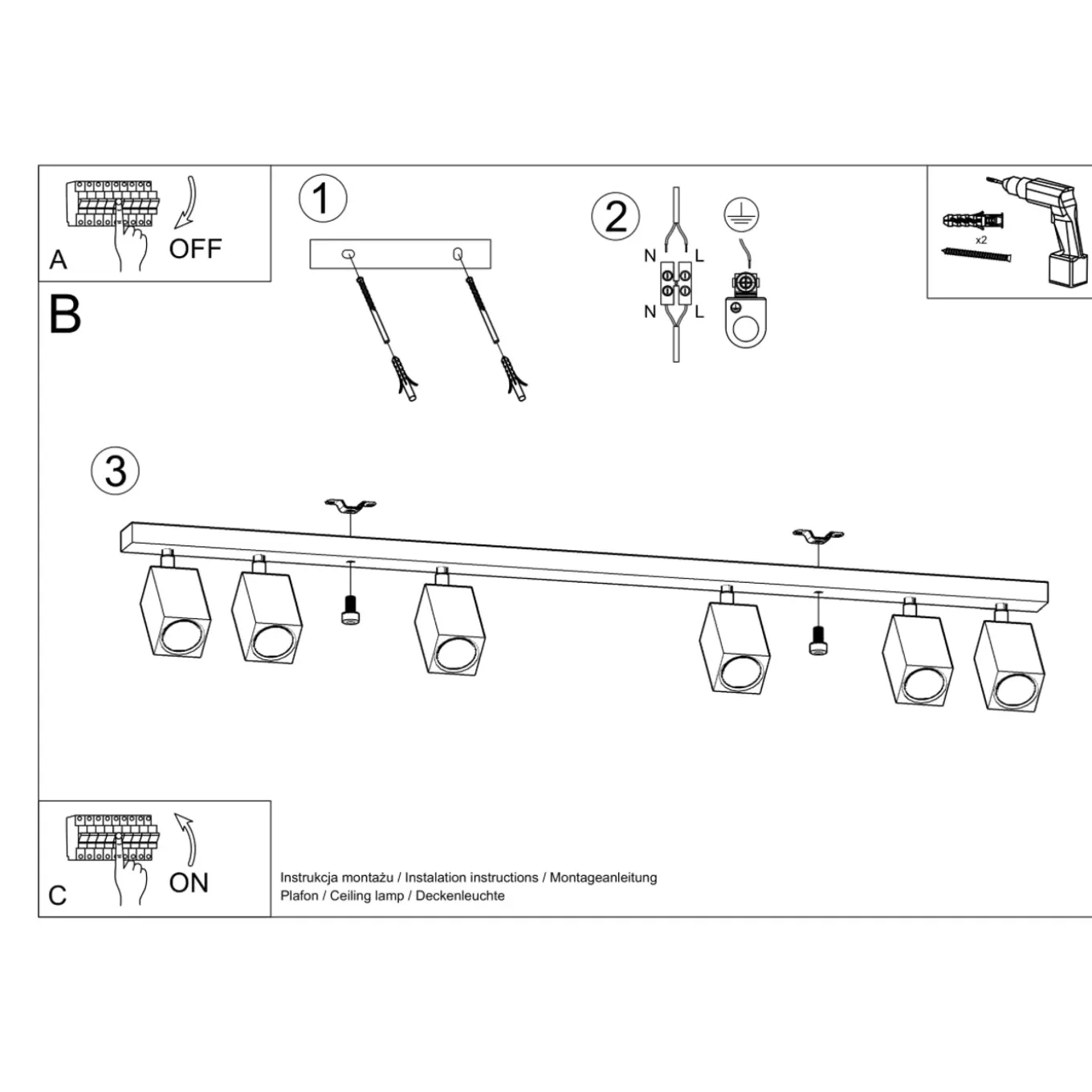 Sollux Lighting - Plafondlamp - Zezu 6 Eiken Led 4000k