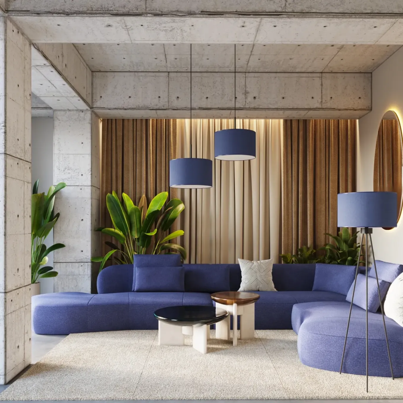 Sollux Lighting - Staande Lamp - Nevia Marineblauw/zwart Stof/pvc/staal