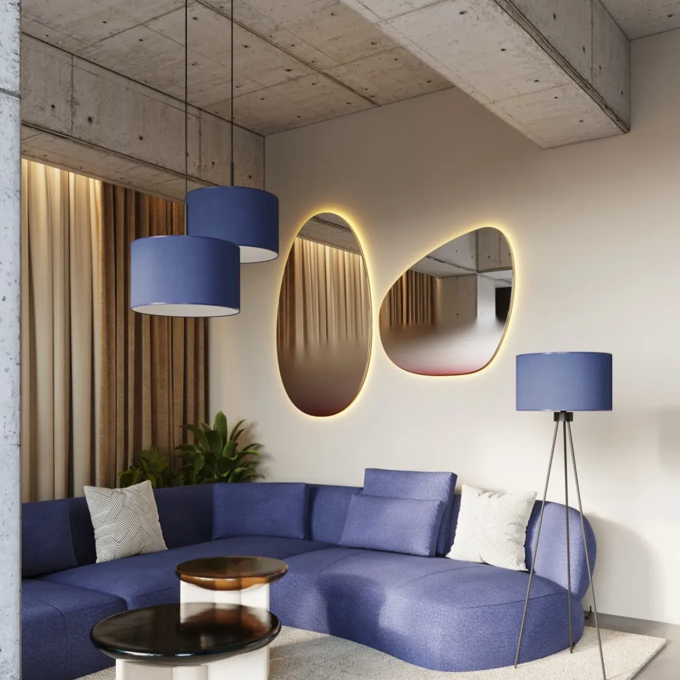 Sollux Lighting - Staande Lamp - Nevia Marineblauw/zwart Stof/pvc/staal