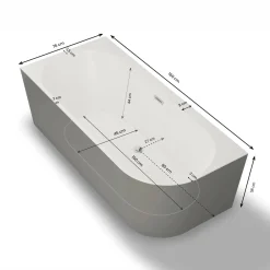 Spalina - Vrijstaand Bad - Capri 160 Gauche Grise 160 X76 X58 Cm - Grijs