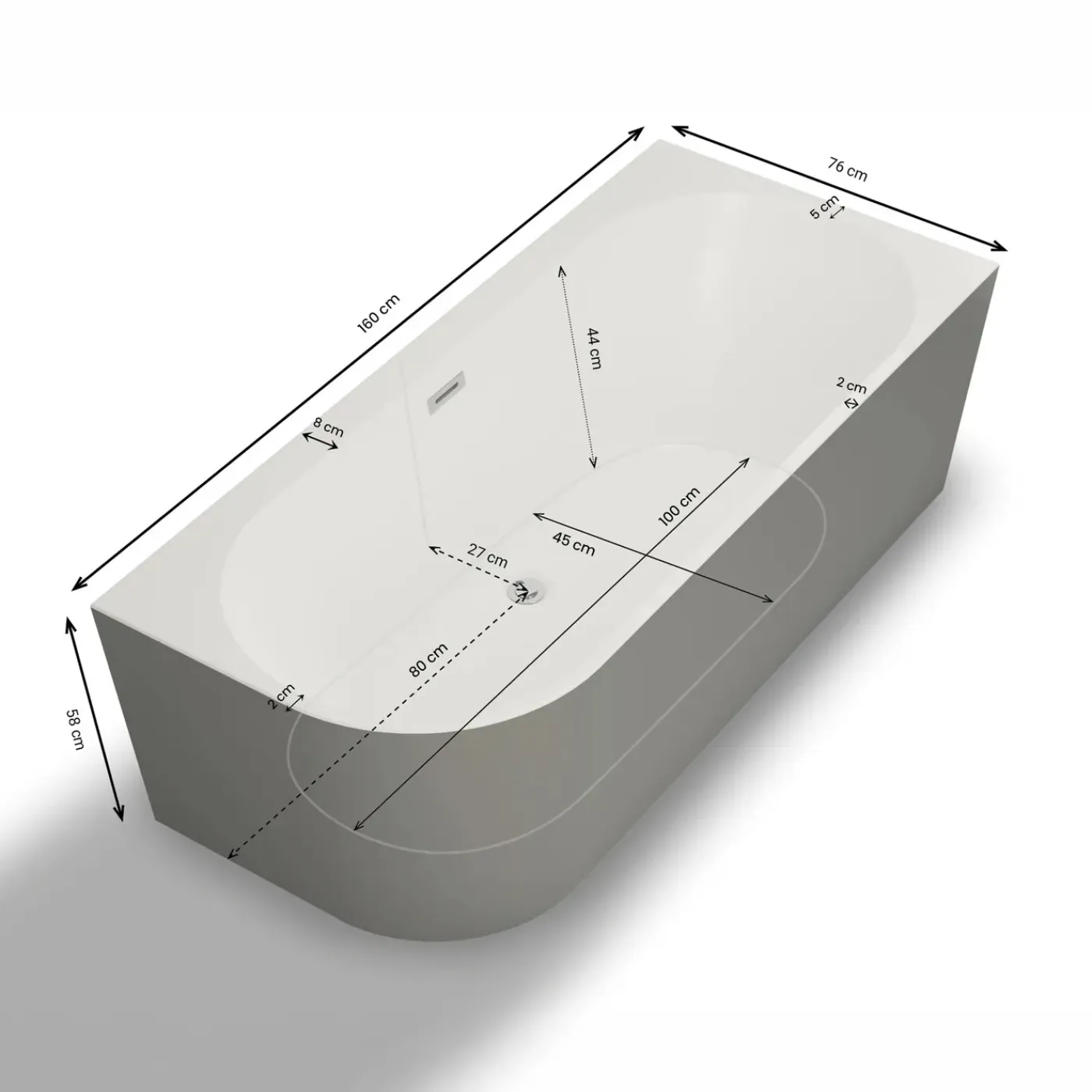 Spalina Paris Spalina - Vrijstaand Bad - Capri 160 Droite Grise 160 X76 X58 Cm - Grijs