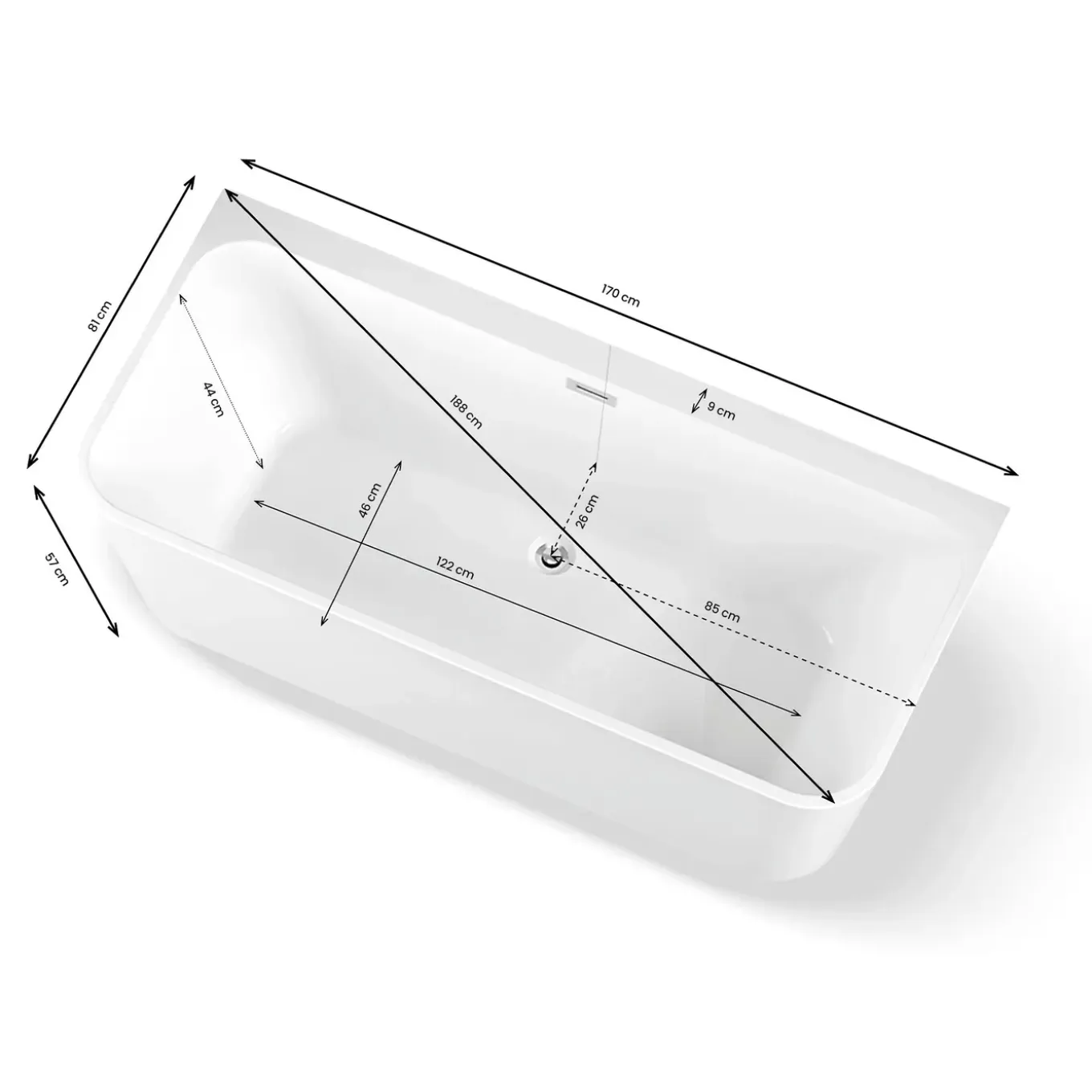 Spalina - Vrijstaand Bad - Mint 170 Blanche 170 X81 X57 Cm - Wit