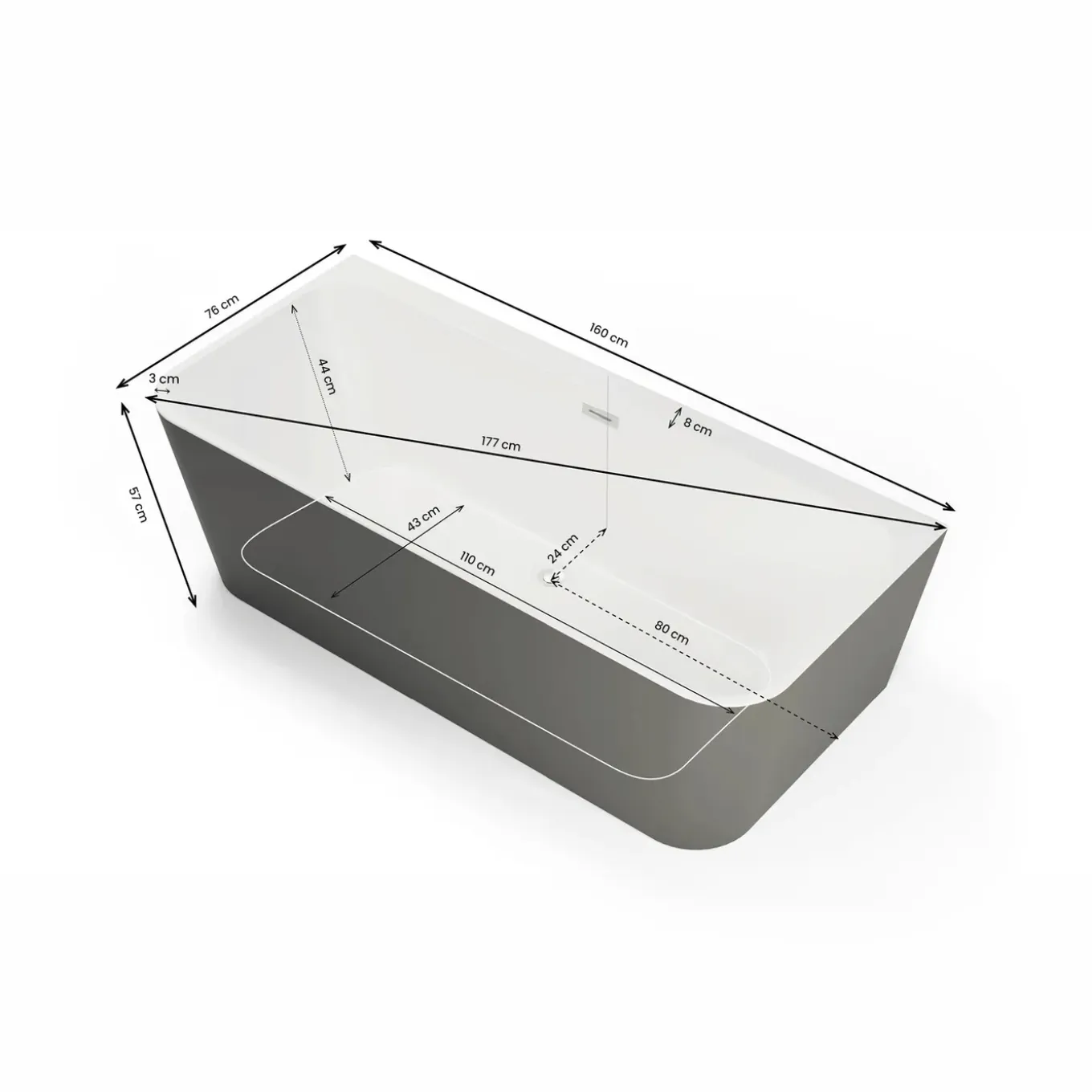 Spalina - Vrijstaand Bad - Mint 160 Grise 160 X75 X57 Cm - Grijs