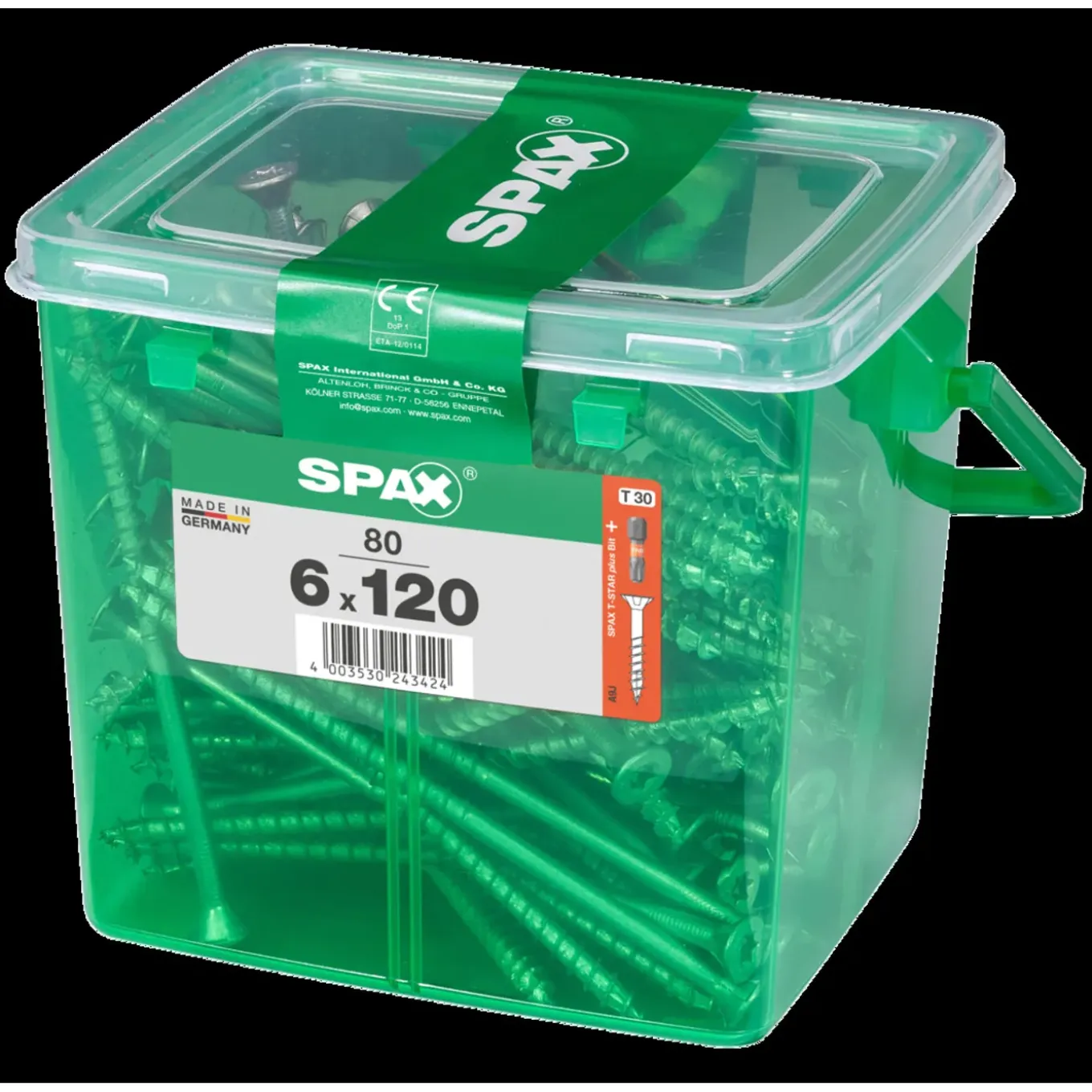 Spax Universele Schroef T-Star Wirox Verzonken Kop Torx T30 - 6x120mm - 80 stuks + Bit