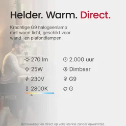 Spl Halogeen Insteeklamp G9 - 25w 270lm 2800k - Warm Wit Licht - Dimbaar - 1 Stuk