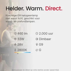 SPL Halogeen Insteeklamp G9 - 33w 460lm 2800k - Warm Wit Licht - Dimbaar - 1 Stuk