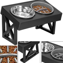 Springos Voerbak | Dubbel | Metalen | 3 Hoogte Niveaus | Vertragend