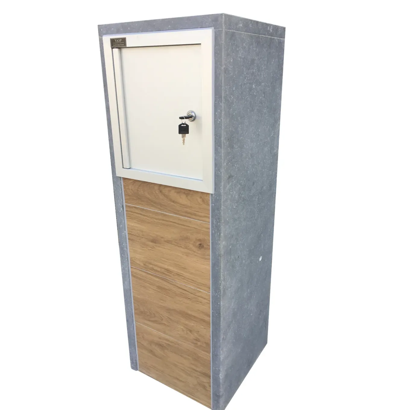 Staande Brievenbus Alicante Woodlook - Keramiek en Natuursteen - Blauw - 34x103x34cm