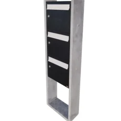 VASP Staande Brievenbus Palermo Triple - Natuursteen en Staal - Zwart, Blauw en Grijs - 46x162x18cm