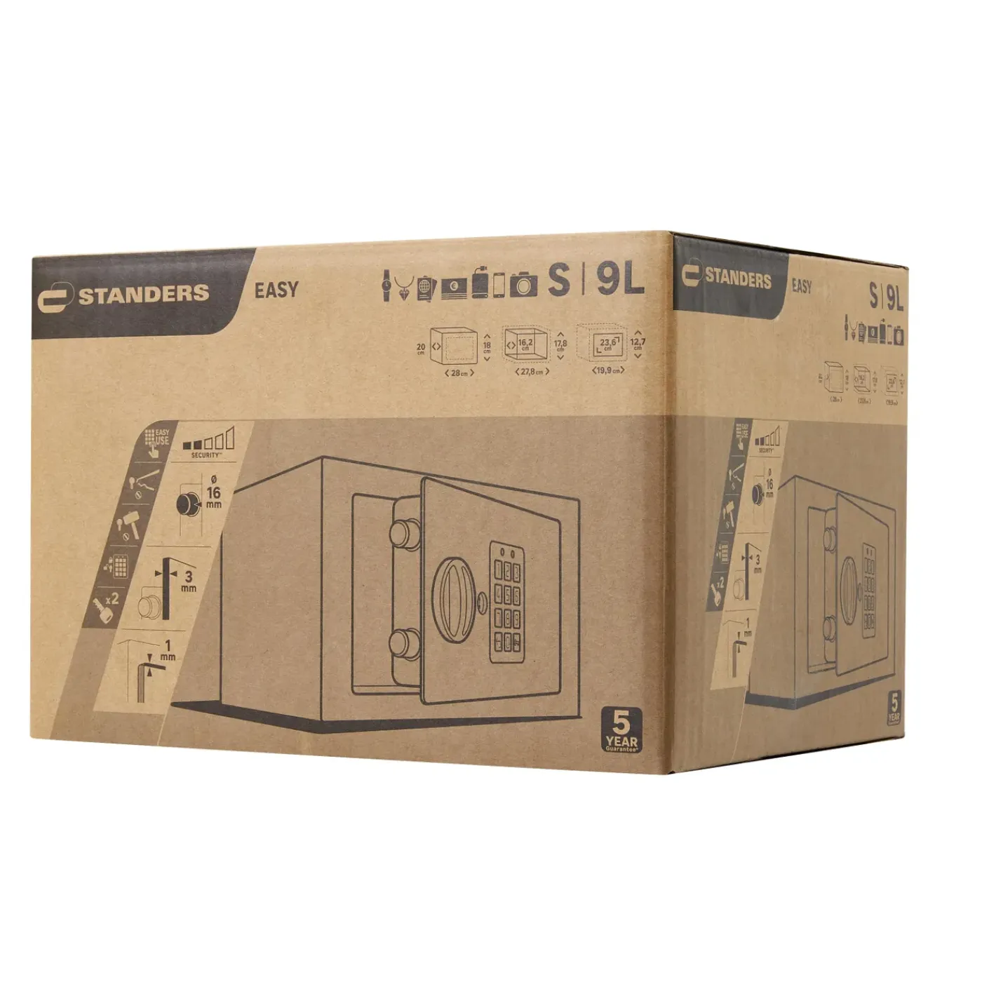 STANDERS Elektronische kluis 9L - met elektronisch codeslot - wandmontage - 18x28x20cm