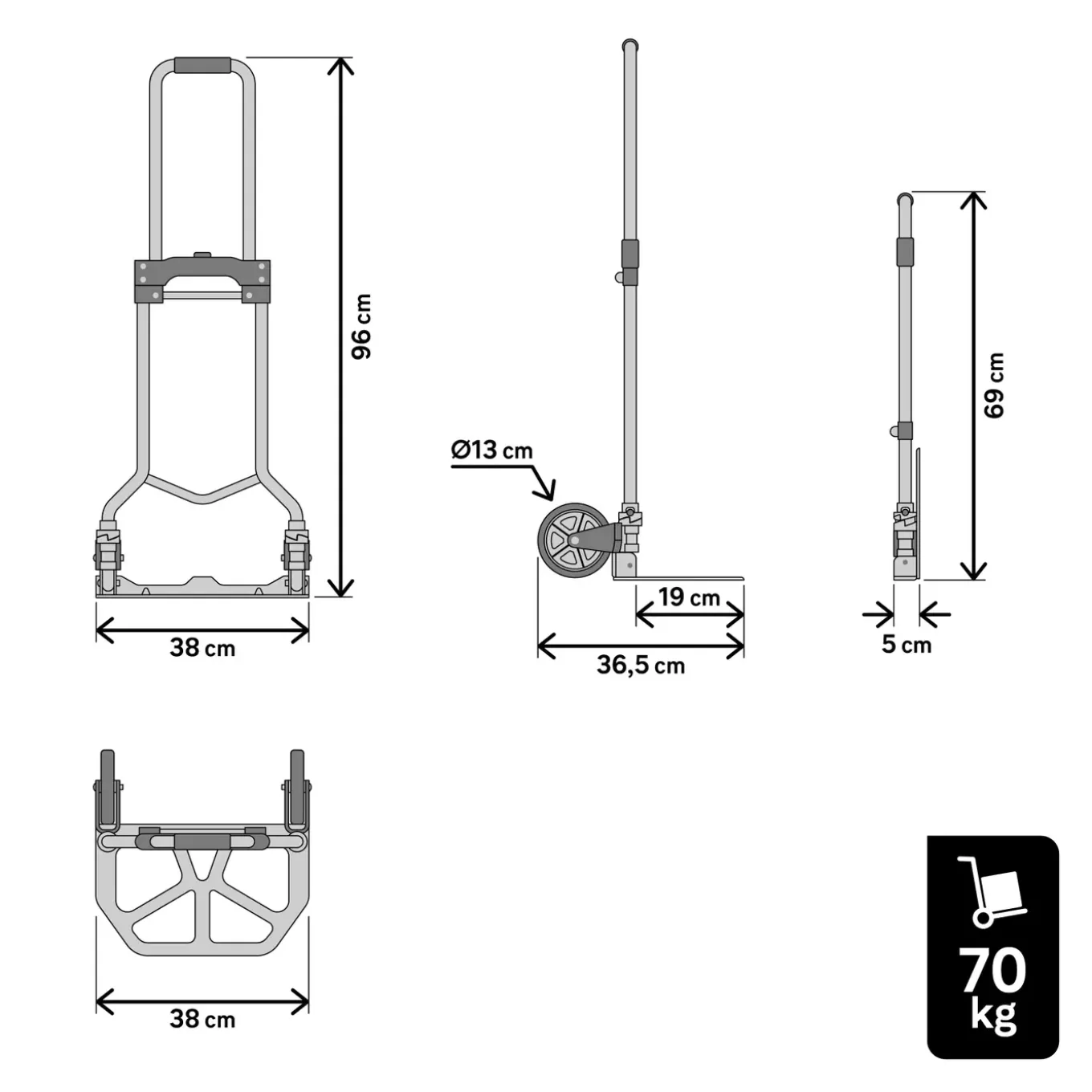 Standers Inklapbare steekwagen - 69x38cm - 70kg - Staal - Telescopisch stuur