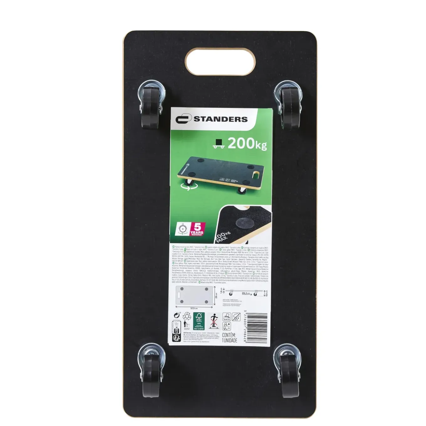 Standers Transportroller - 57,5x29cm - 200kg - Hout - Antislip