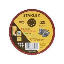 Stanley Geperforeerde Schuurdiscs STA32392-QZ voor excentrische schuurmachine - 125mm - Korrel 60/80/120 - 25 stuks