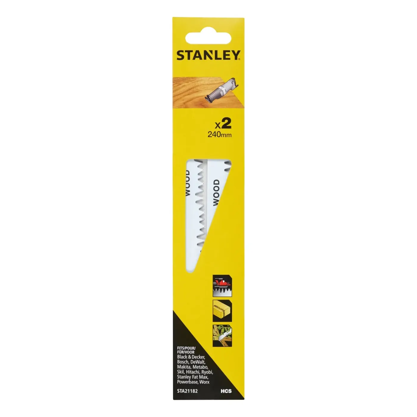 Stanley Reciprozaagblad hout STA21182-XJ - 240mm - 5-6.5TPI - HCS - 2 stuks
