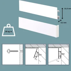STAS picture hanging systems Stas Schilderijrail - Ophangsysteem Schilderijen - Cliprail Max - Wit - 150 Cm - Complete Kit