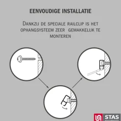 Stas Schilderijrail - Ophangsysteem Schilderijen - Minirail - 300cm - Wit - Complete Kit