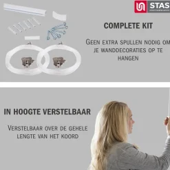 STAS picture hanging systems Stas Schilderijrail - Ophangsysteem Schilderijen - Minirail -150 Cm - Complete Kit - Wit