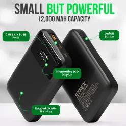 Strex Powerbank - 12.000 Mah - 22.5w Snellader - Usb-a/usb-c - O.a. Voor Iphone/samsung
