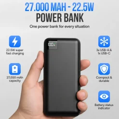 Strex Powerbank - 27.000 Mah - 22.5w Snellader - Usb-a/usb-c - O.a. Voor Iphone/samsung